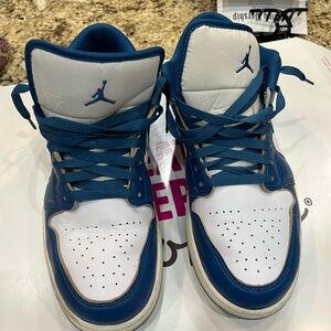 Blue and White Air Jordan Sneakers